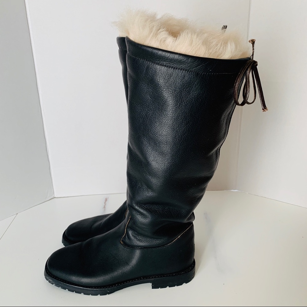 NewBark Fur Lined & Black Leather Boots Size 6.5